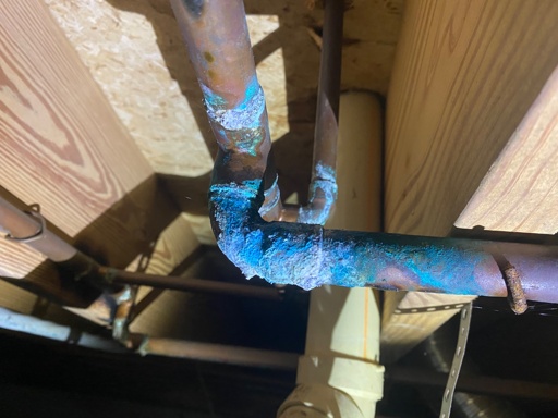 Blueish green water line in crawlspace