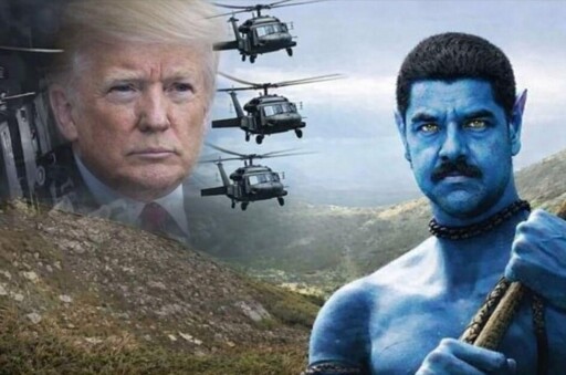 Looks like a banner for an Avatar movie, with Trump as the evil guy and Maduro as one of the Navi blue people
