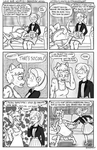 Page 151 from the comic Love and Hex. Full transcript: https://crookedgoat.ca/comic/151/#comic-page  It's Maki's turn to be awkward.