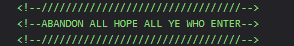 A code comment reads "Abandon all ye who enter"